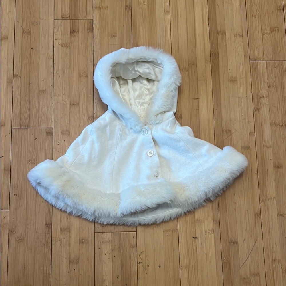 GAP White Faux Fur Trimmed Cape